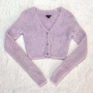 Fuzzy Cropped Fitted Cardigan